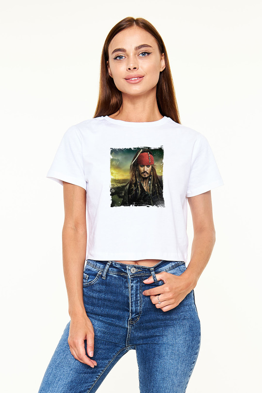 Johnny Depp Baskılı Beyaz Kadın Crop Top Tişört