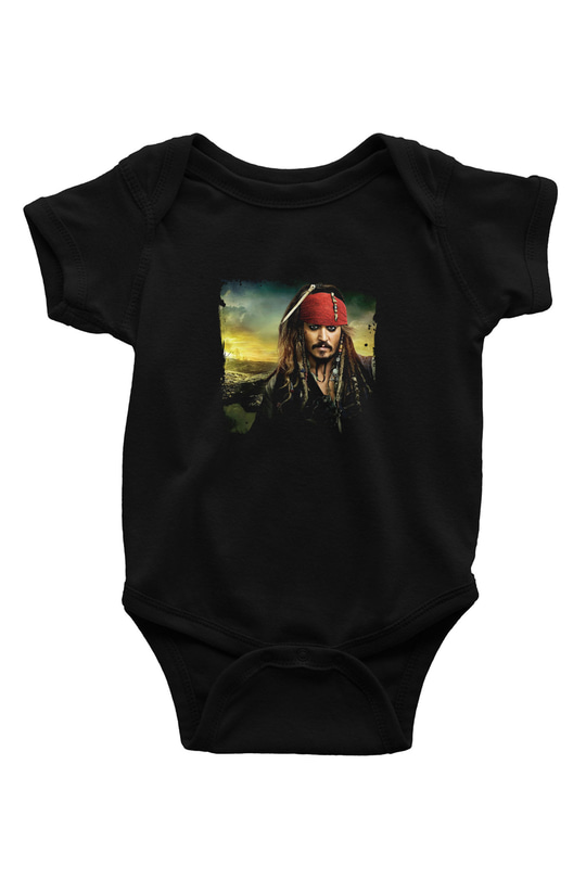 Johnny Depp Baskılı Unisex Siyah Bebek Body - Zıbın