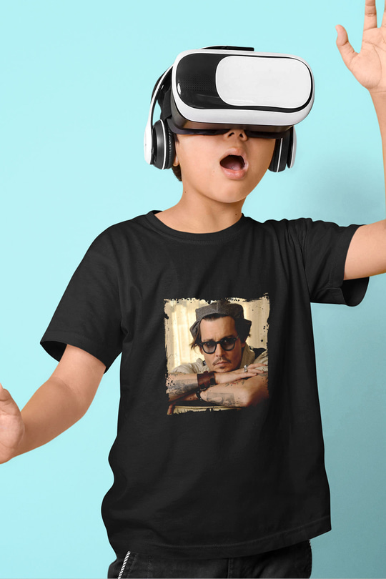 Johnny Depp Baskılı Unisex Siyah Çocuk Tişört