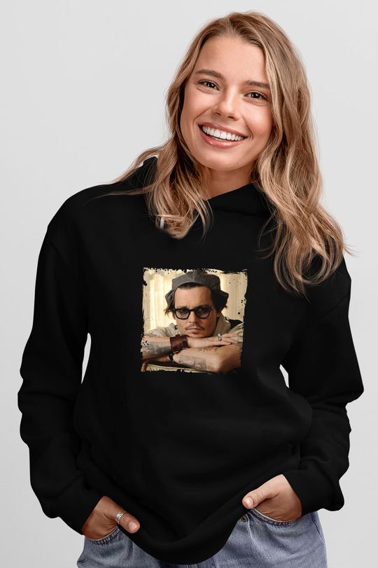 Johnny Depp Baskılı Unisex Siyah Hoodie