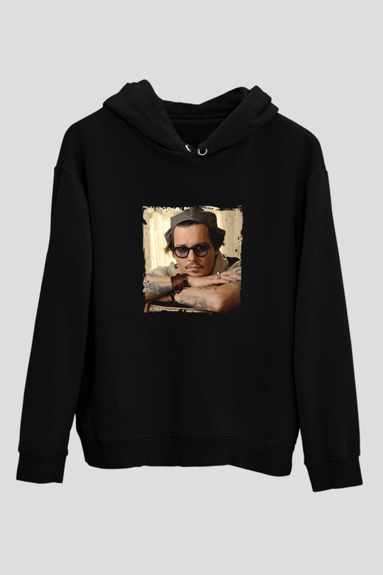 Johnny Depp Baskılı Unisex Siyah Hoodie