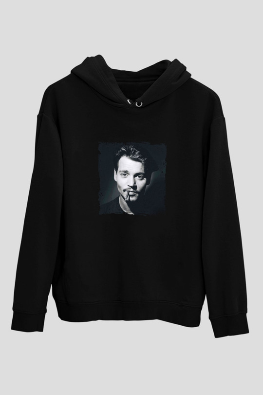 Johnny Depp Baskılı Unisex Siyah Hoodie