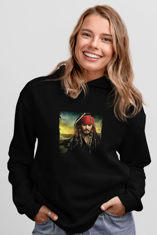 Johnny Depp Baskılı Unisex Siyah Hoodie