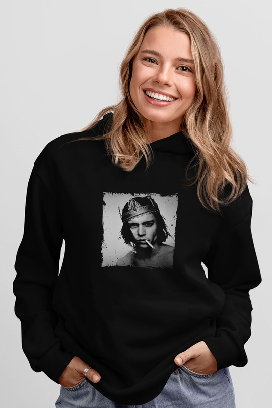 Johnny Depp Baskılı Unisex Siyah Hoodie