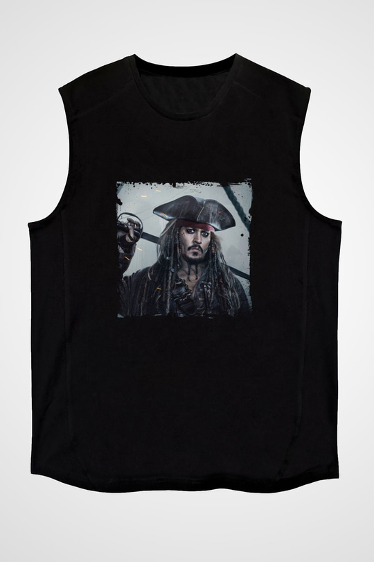 Johnny Depp Baskılı Unisex Siyah Kolsuz Tişört