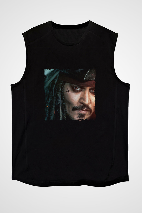 Johnny Depp Baskılı Unisex Siyah Kolsuz Tişört
