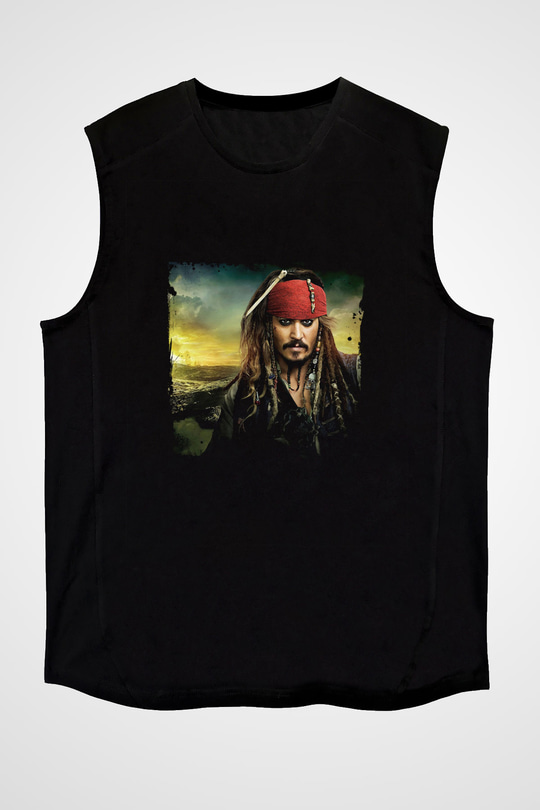 Johnny Depp Baskılı Unisex Siyah Kolsuz Tişört