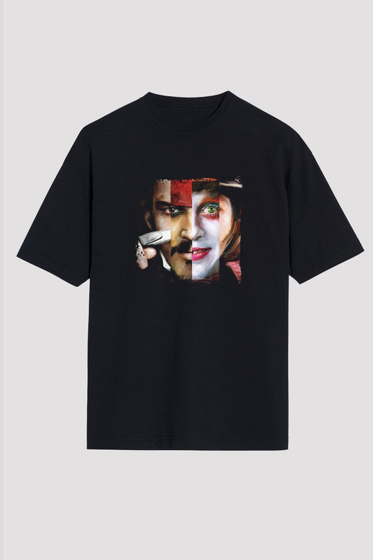 Johnny Depp Baskılı Unisex Siyah Oversize Tişört
