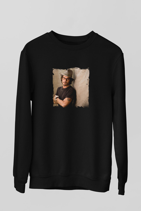 Johnny Depp Baskılı Unisex Siyah Sweatshirt