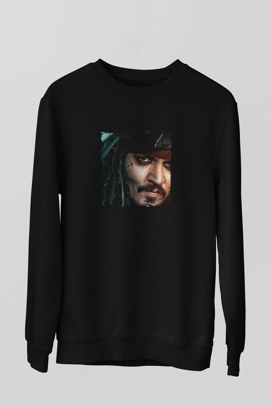 Johnny Depp Baskılı Unisex Siyah Sweatshirt