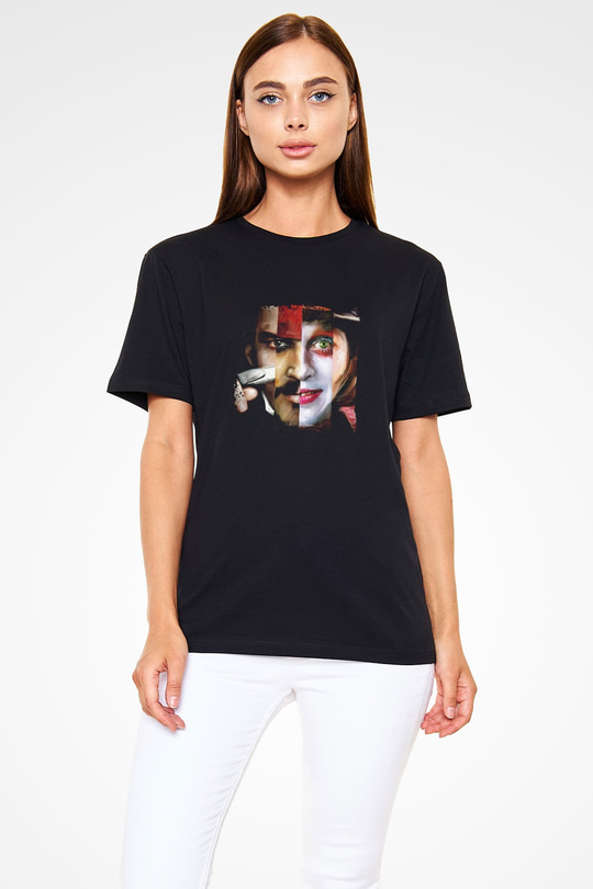 Johnny Depp Baskılı Unisex Siyah Tişört