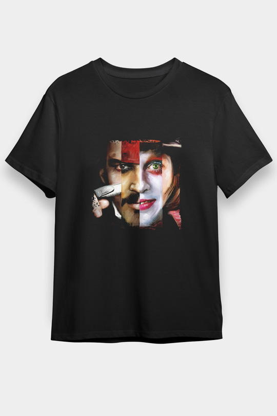 Johnny Depp Baskılı Unisex Siyah Tişört