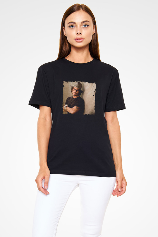 Johnny Depp Baskılı Unisex Siyah Tişört