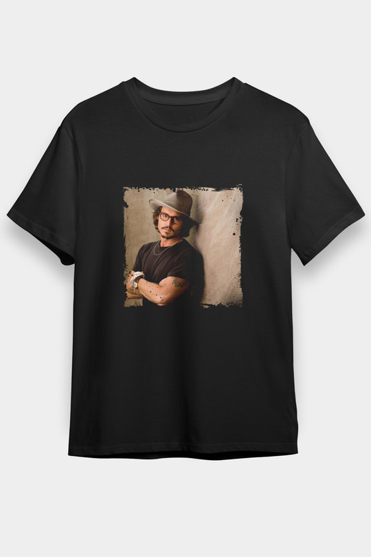Johnny Depp Baskılı Unisex Siyah Tişört