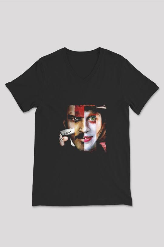 Johnny Depp Baskılı Unisex Siyah V Yaka Tişört