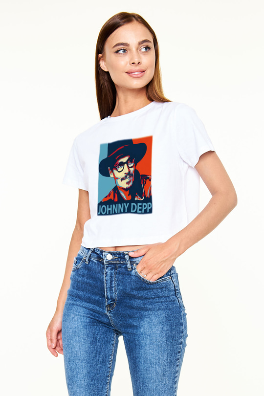 Johnny Depp Beyaz Croptop Tişört