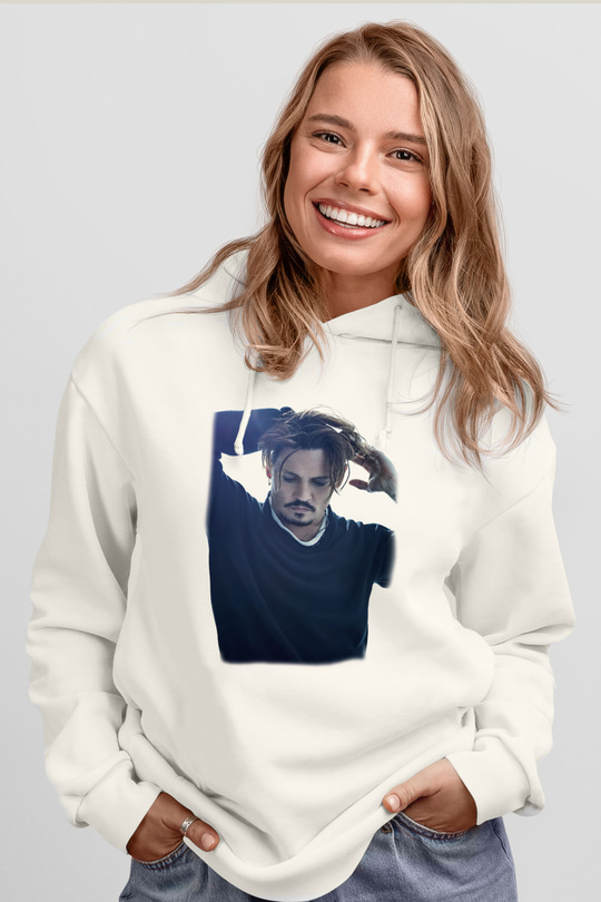 Johnny Depp Beyaz Unisex Kapşonlu Sweatshirt