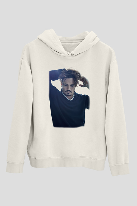 Johnny Depp Beyaz Unisex Kapşonlu Sweatshirt