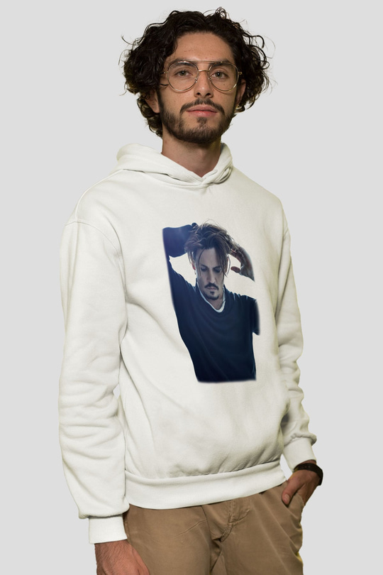 Johnny Depp Beyaz Unisex Kapşonlu Sweatshirt
