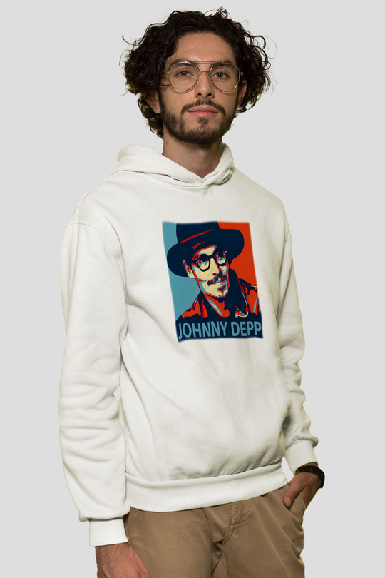 Johnny Depp Beyaz Unisex Kapşonlu Sweatshirt