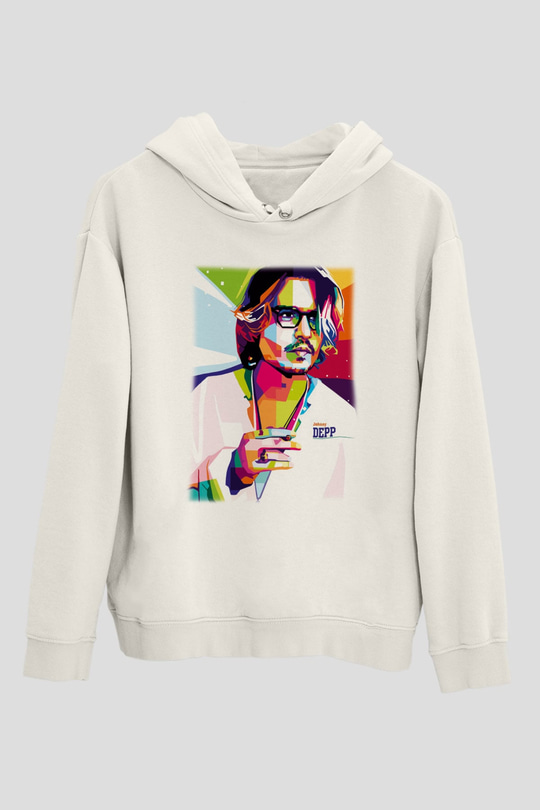 Johnny Depp Beyaz Unisex Kapşonlu Sweatshirt