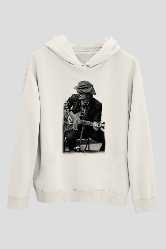 Johnny Depp Beyaz Unisex Kapşonlu Sweatshirt