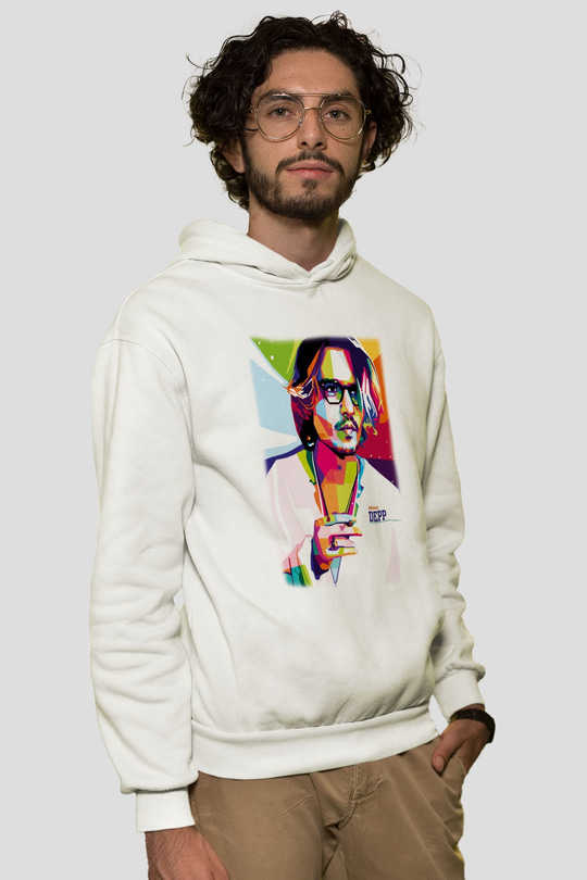 Johnny Depp Beyaz Unisex Kapşonlu Sweatshirt