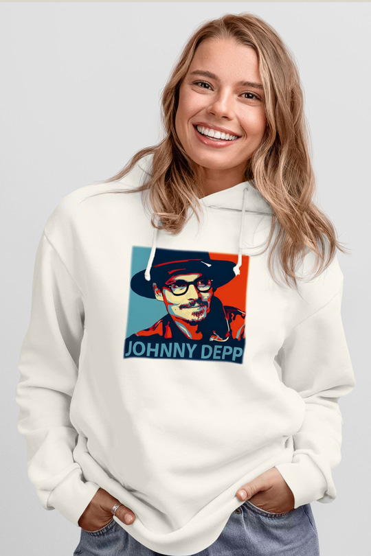 Johnny Depp Beyaz Unisex Kapşonlu Sweatshirt