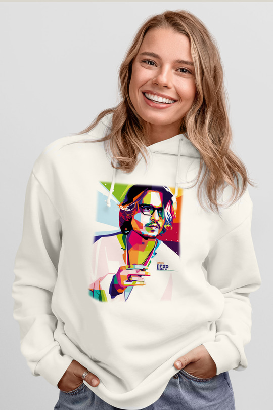 Johnny Depp Beyaz Unisex Kapşonlu Sweatshirt