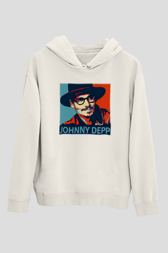 Johnny Depp Beyaz Unisex Kapşonlu Sweatshirt