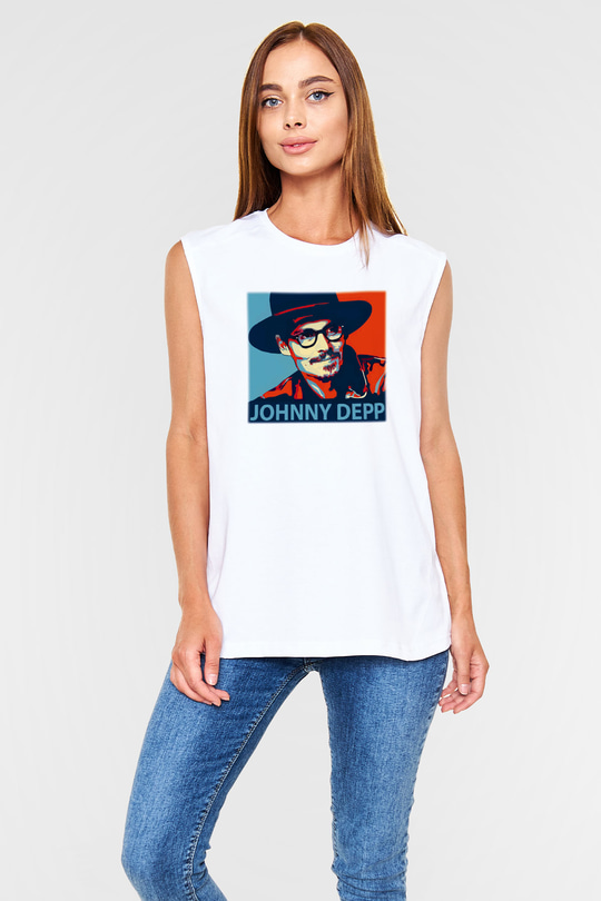 Johnny Depp Beyaz Unisex Kolsuz Tişört