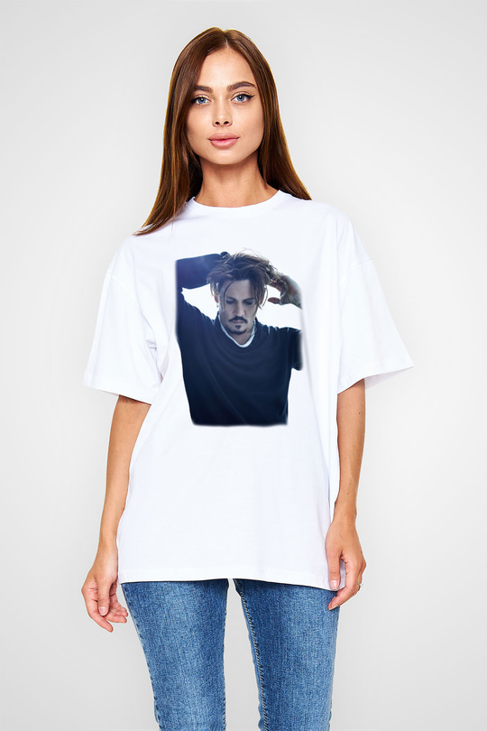 Johnny Depp Beyaz Unisex Oversize Tişört T-Shirt