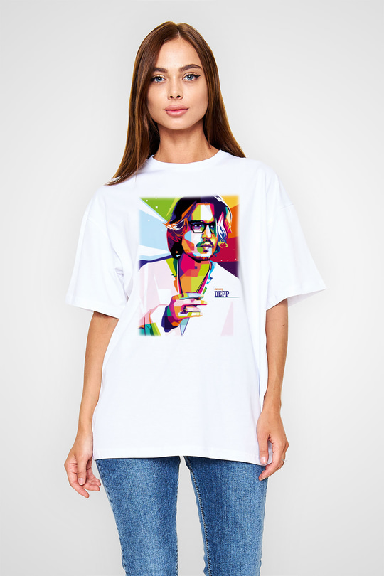 Johnny Depp Beyaz Unisex Oversize Tişört T-Shirt