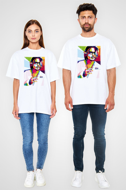 Johnny Depp Beyaz Unisex Oversize Tişört T-Shirt
