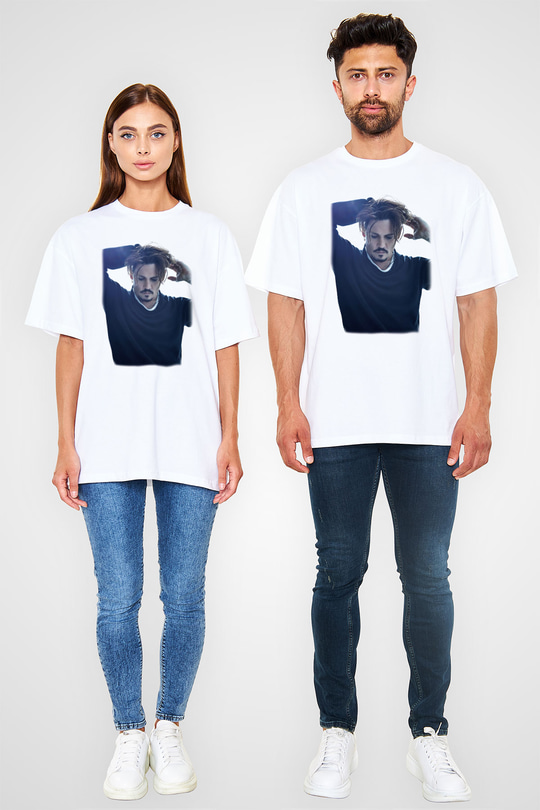 Johnny Depp Beyaz Unisex Oversize Tişört T-Shirt