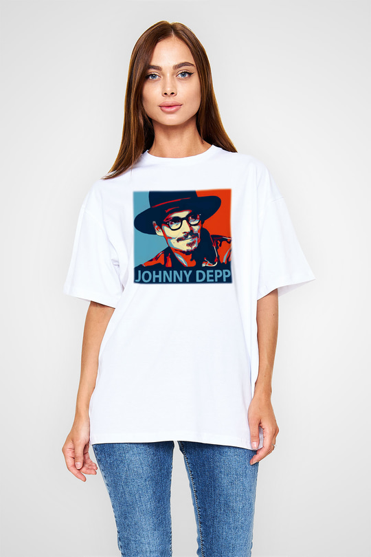 Johnny Depp Beyaz Unisex Oversize Tişört T-Shirt