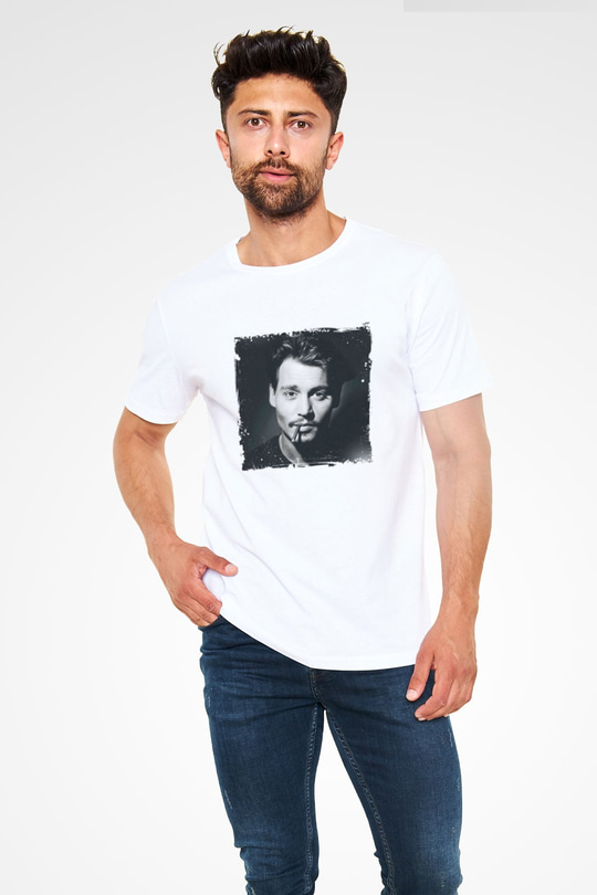 Johnny Depp Unisex Baskılı Beyaz Tişört
