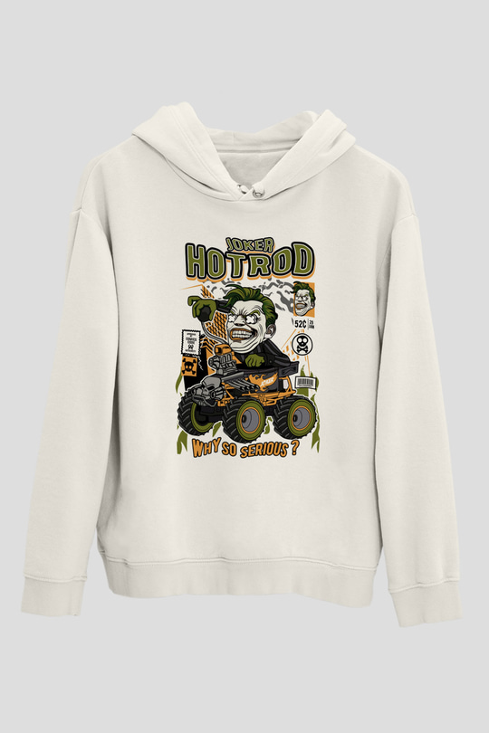 Joker Hotrod Baskılı Unisex Beyaz Hoodie