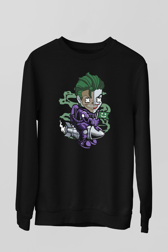 Joker Riding Rocket Baskılı Unisex Siyah Sweatshirt
