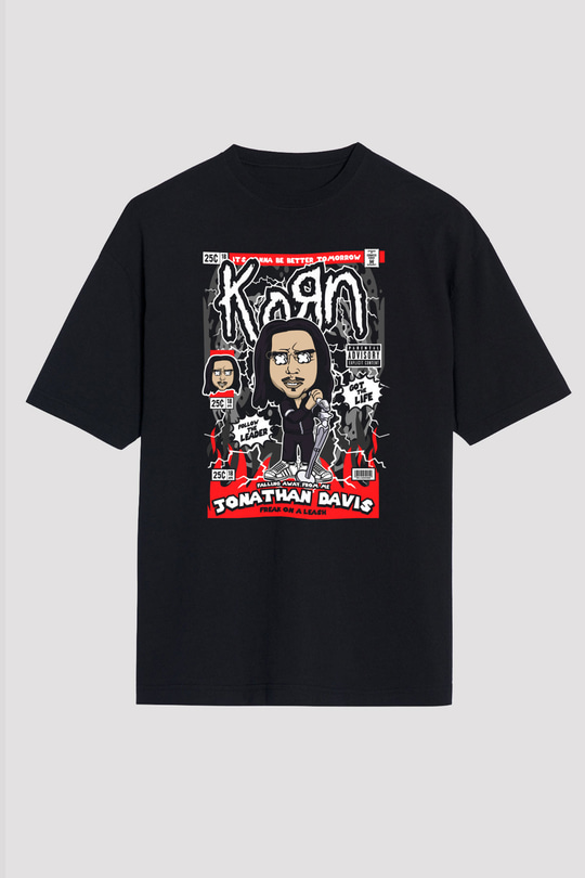 Jonathan Davis KoRn Baskılı Unisex Siyah Oversize Tişört