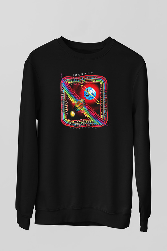 Journey Baskılı Unisex Siyah Sweatshirt