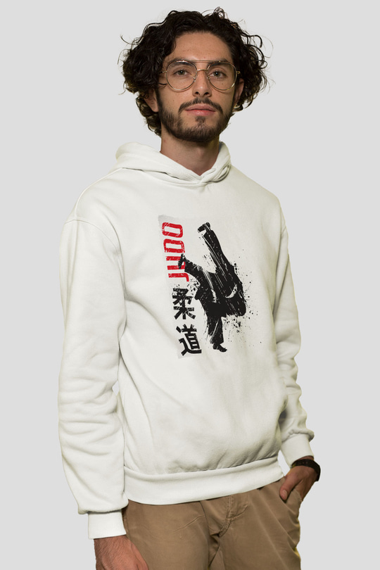 Judo Beyaz Unisex Kapüşonlu Sweatshirt
