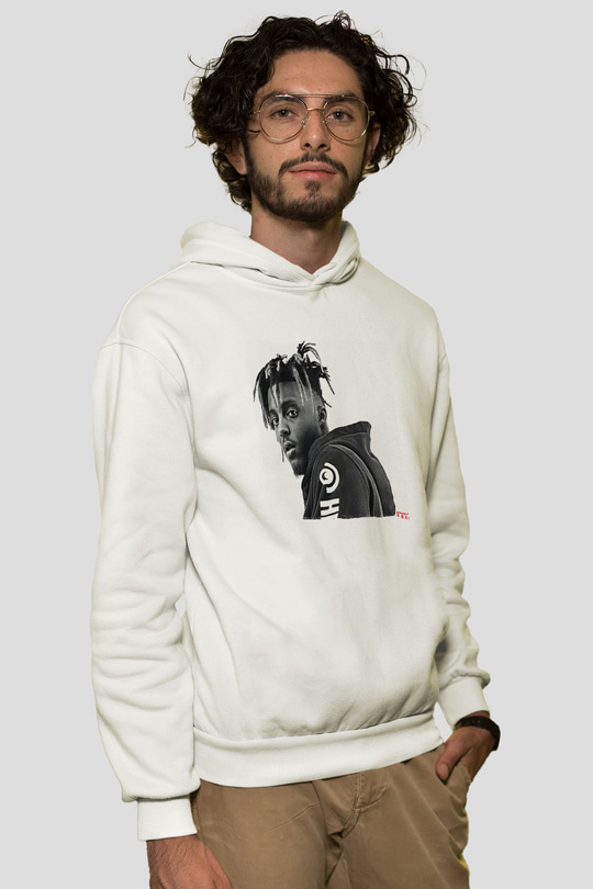 Juice Wrld Baskılı Beyaz Unisex Kapüşonlu Sweatshirt