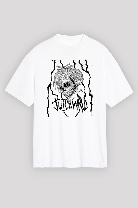 Juice Wrld Baskılı Beyaz Unisex Oversize Tişört - Tshirt