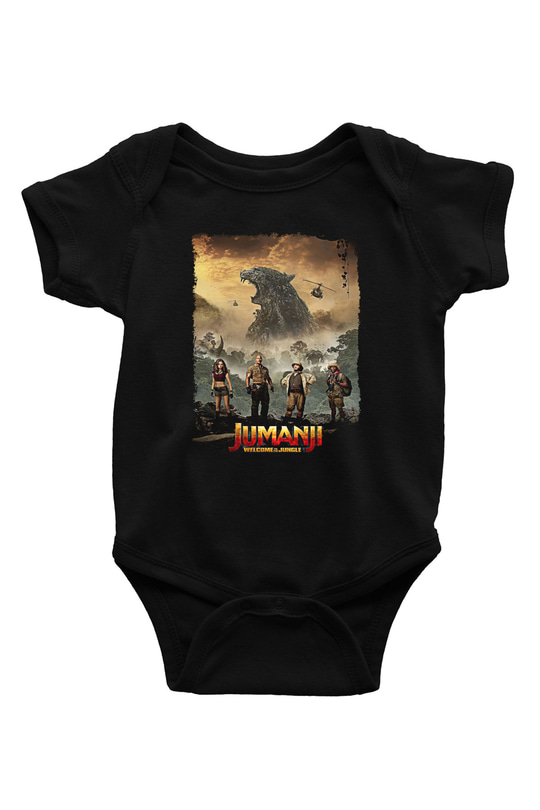 Jumanji Baskılı Unisex Siyah Bebek Body - Zıbın