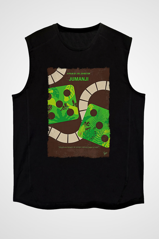 Jumanji Baskılı Unisex Siyah Kolsuz Tişört - Tshirt