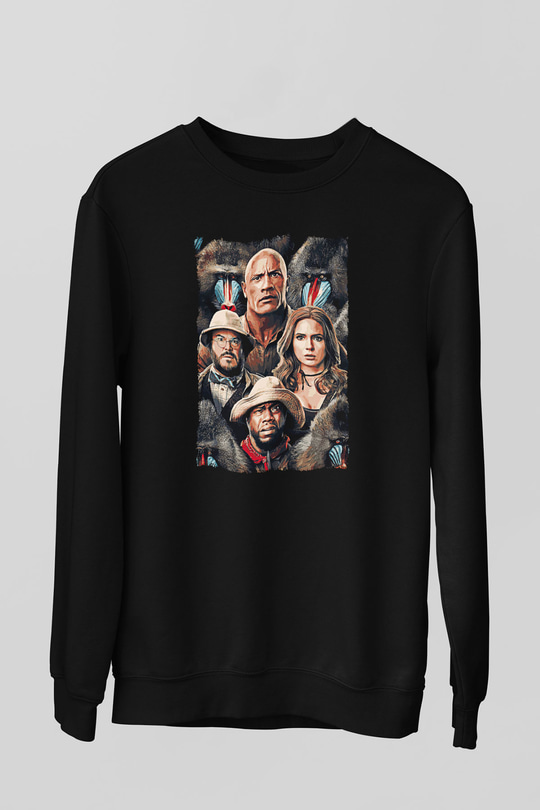 Jumanji Baskılı Unisex Siyah Sweatshirt