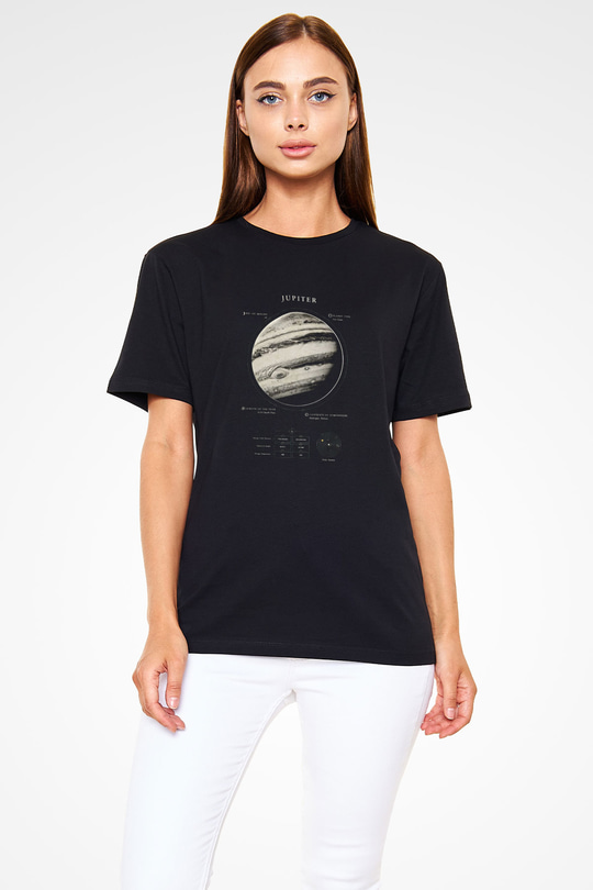Jüpiter Fiziksel Özellikleri Baskılı Unisex Siyah Tişört - Tshirt