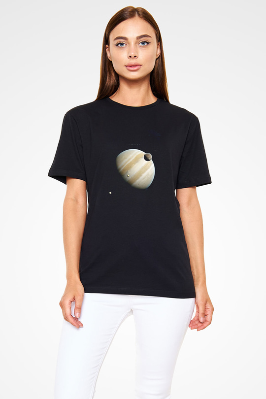 Jüpiter Fotoğraf Baskılı Unisex Siyah Tişört - Tshirt