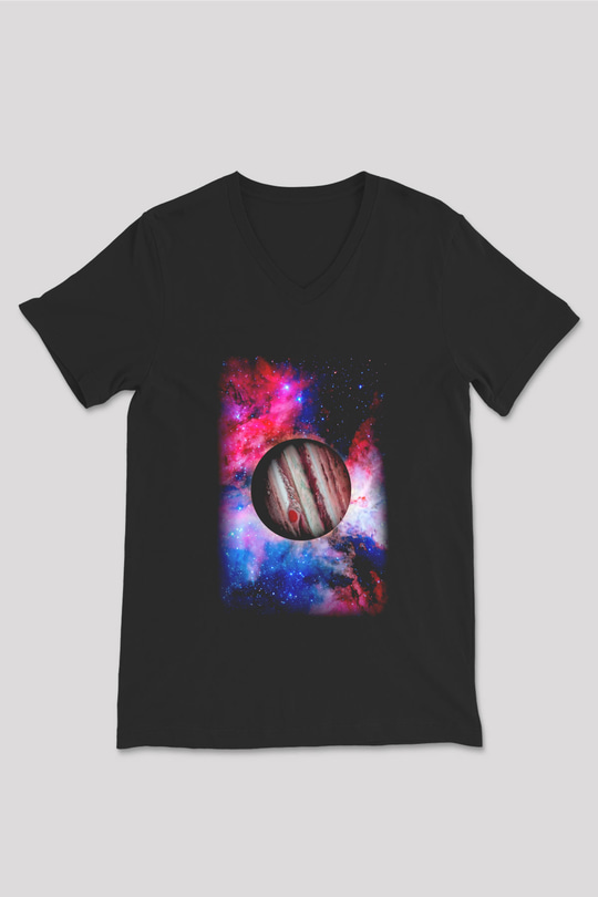 Jüpiter Siyah Unisex V Yaka Tişört T-Shirt